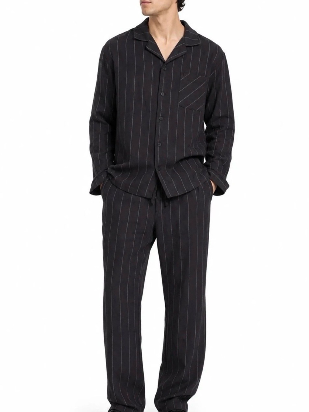 Goodfellow & Co Gray Pinstripe Button Shirt Pants Matching Pajama Set Size XL